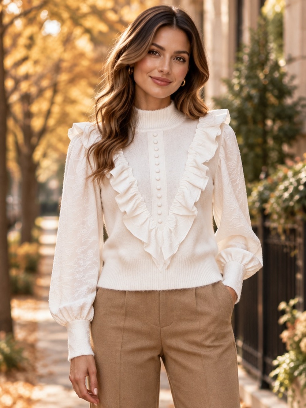 ZARA White Flutter Front Button Sweater M